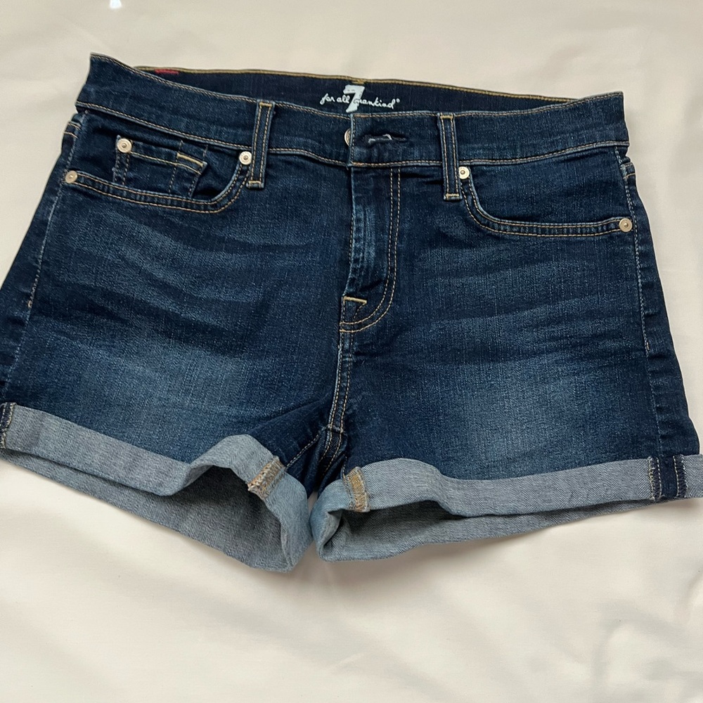 7 for all mankind rollup short, dark denim size 27
